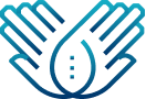 blue icon of two hands